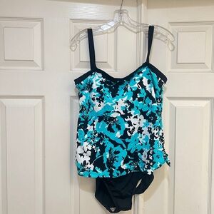 Maxine of Hollywood Swimsuit Side Tie Sz 16 Tank Tropical Floral Beach‎ Resort
